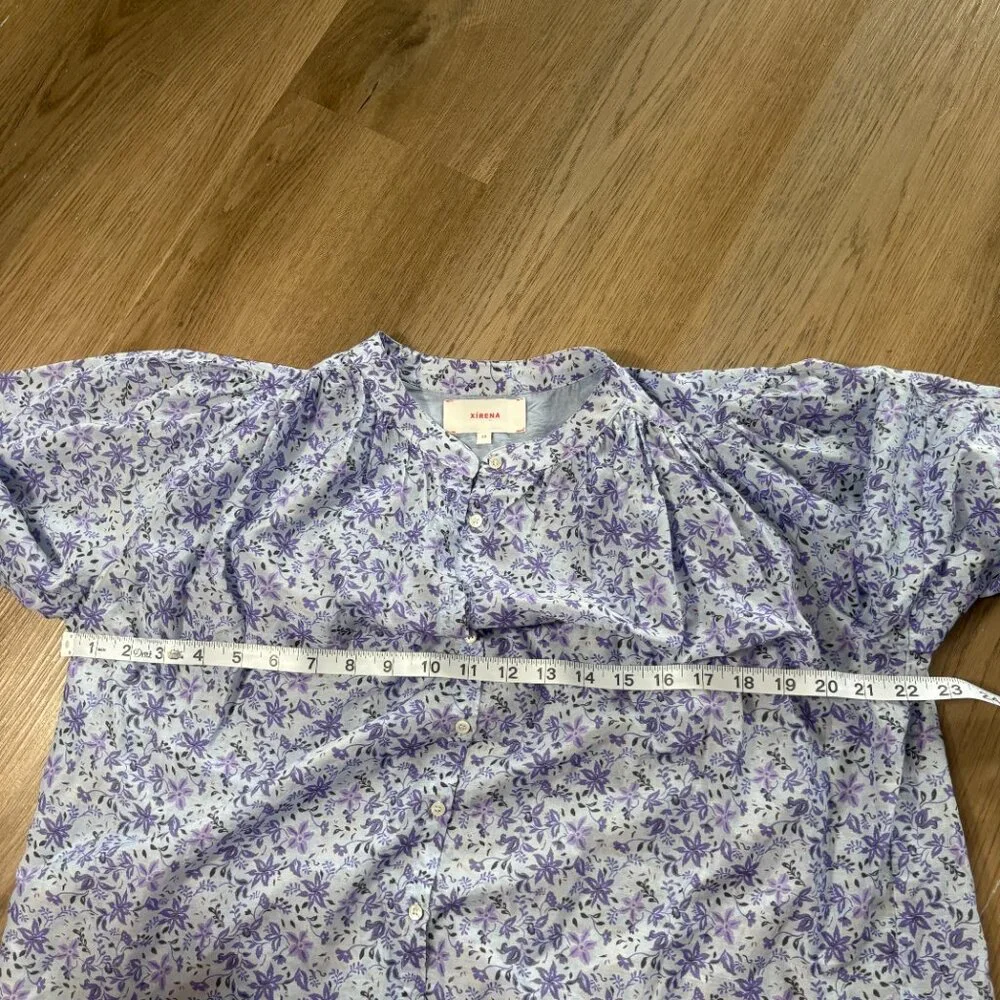 XiRENA Carys Shirt blue willow floral XS relaxed cotton silk purple blouse top - Picture 7 of 9